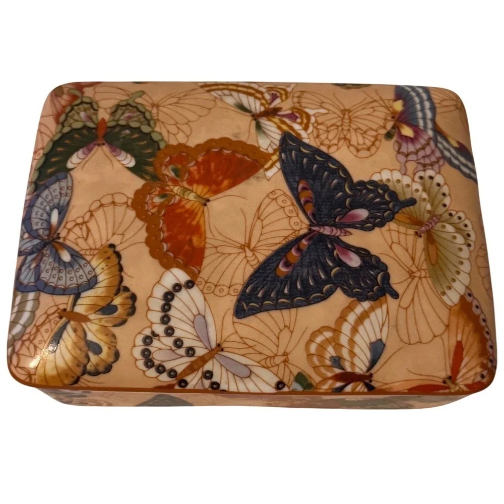 VTG Neiman Marcus Porcelain Playing Cards Divided Trinket Dish Butterfly Motif
